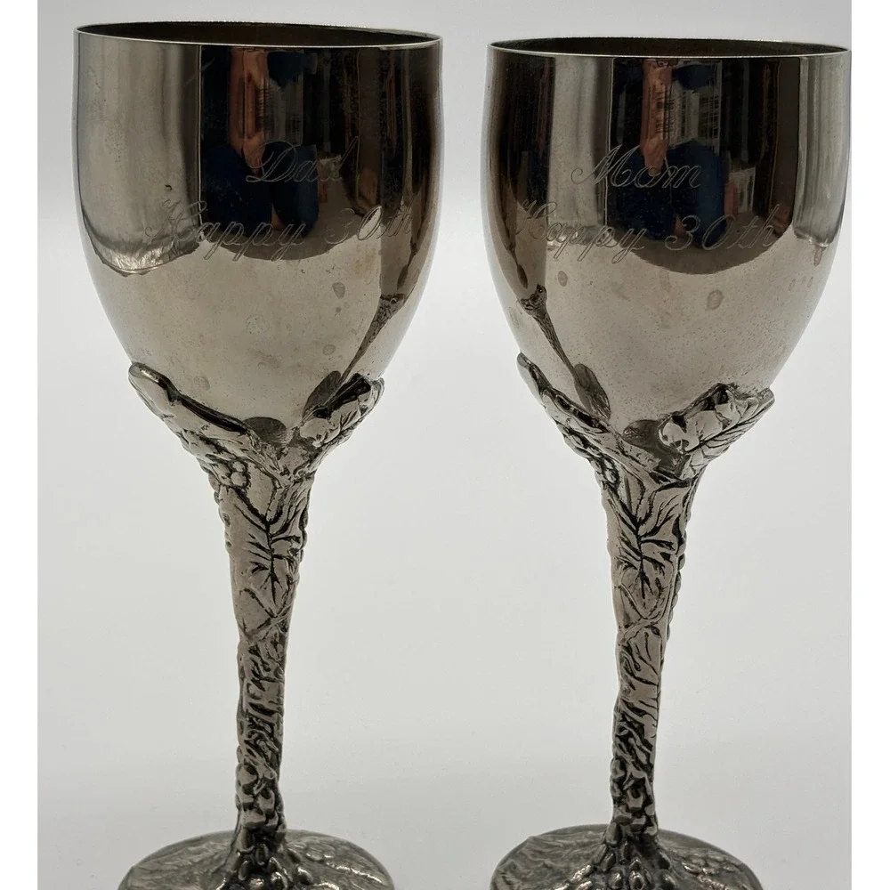 Godinger Silver Art Company Pair‎ Wine Goblets Dad Mom Happy 30th Engraved